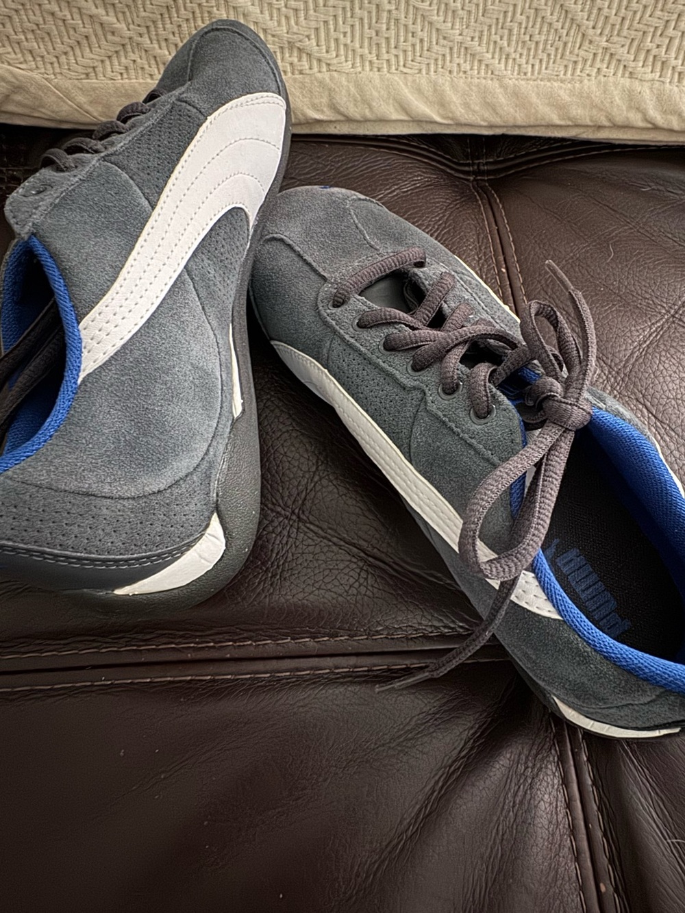 Puma Men’s Gray Suede Sneakers with White Formstrip and Blue Lining